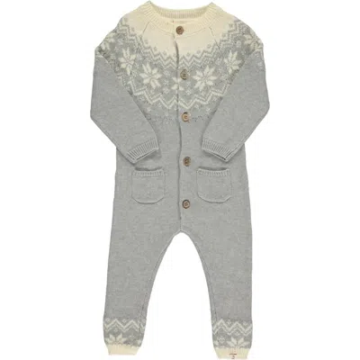 Me & Henry Kids' Boy's Polar Knitted Romper In Grey Fairisle In Multi