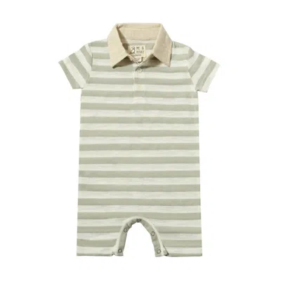 Me & Henry Kids' Boy's Saltash Striped Polo Romper In Grey & White In Green