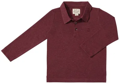 Me & Henry Kids' Boy's Spencer Long Sleeve Polo Shirt In Burgundy In White
