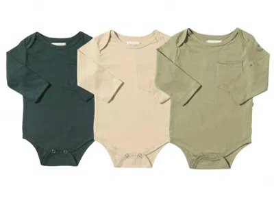 Me & Henry Kids' Boy's Tellico Triple Pack Onesies In Green, Tan, Sage In Multi