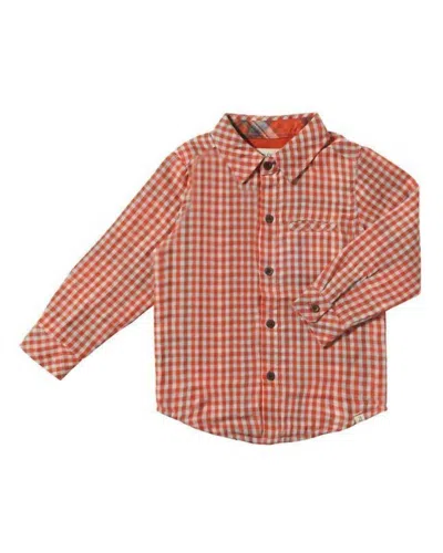 Me & Henry Kids' Boys Atwood Woven Button Down Shirt In Rust Plaid Unlined In Orange
