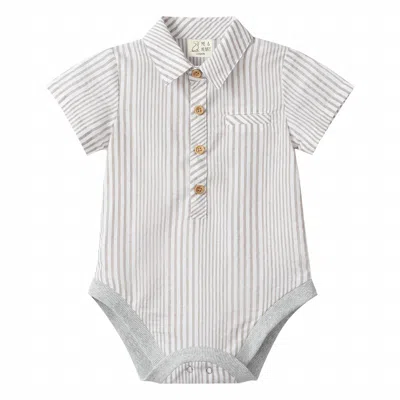 Me & Henry Kids' Boys Helford Woven Onesie In Cream/white Stripe In Multi