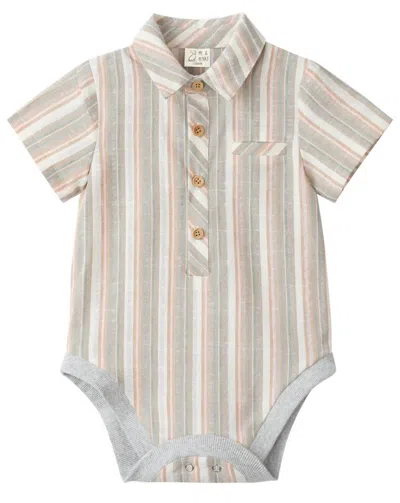 Me & Henry Kids' Boys Helford Woven Onesie In Peach Multi Stripe