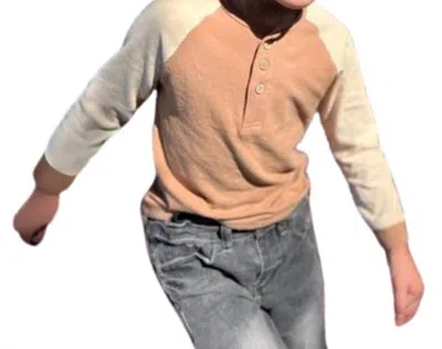 Me & Henry Kids' Boys Lugoff Raglan Henley Top In Beige/cream In Brown