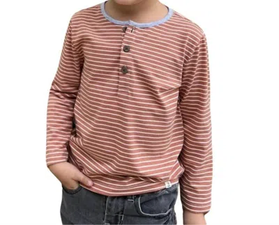 Me & Henry Kids' Boys Mascot Stripe Henley Top In Rust/white In Pink