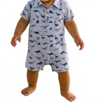 Me & Henry Kids' Boys Molokai Printed Woven Romper In Blue Whale Print In Multi