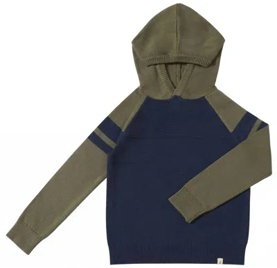 Me & Henry Kids' Boys Pedro Striped Hooded Sweater In Green/navy In Blue