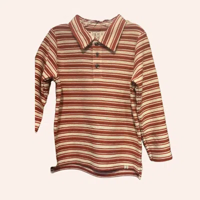Me & Henry Kids' Boys Striped Cotton Polo Shirt In Brown