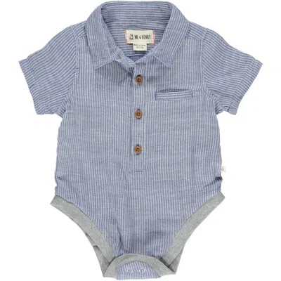 Me & Henry Kids' Helford Woven Onesie In Blue Stripe In Multi
