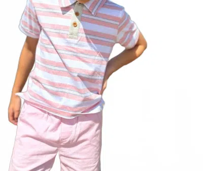 Me & Henry Kid's Anchor Striped Polo In Pink Grey