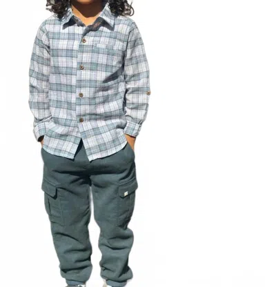 Me & Henry Kid's Atwood Woven Shirt In Grey/black Plaid In Multi