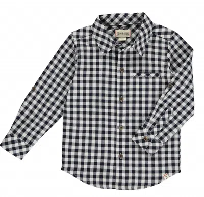 Me & Henry Kids' Micro Plaid Atwood Woven Shirt In Navy/white In Multi