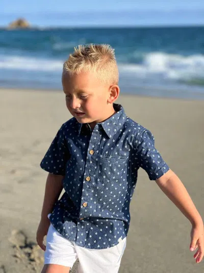 Me & Henry Kids' Maui Shirt In Chambray Anchor In Blue