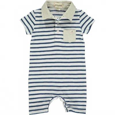 Me & Henry Kids' Polo Romper In Navy/white In Black
