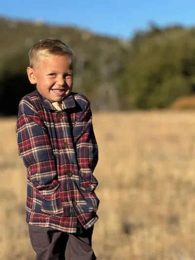 Me & Henry Kids' Wellford Shacket In Burgundy Multi Plaid