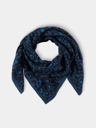 Me & K Cashmere Leopard Bandana Scarf (37.5in/95cm) In Blue