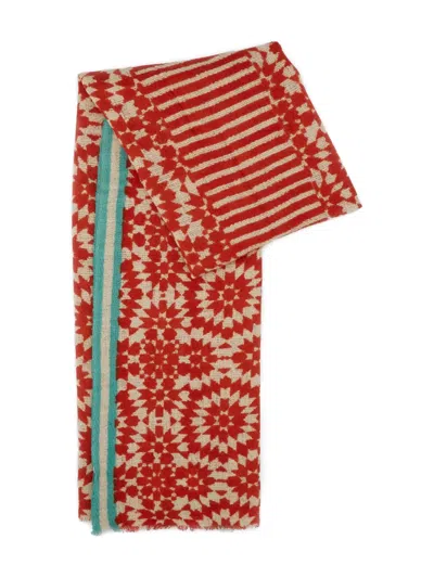 Me&kashmere Striped Patterned Scarf In Red