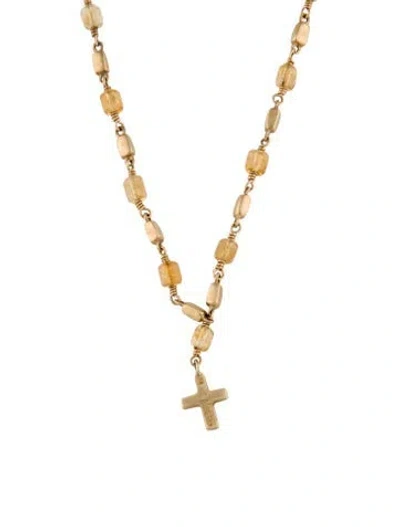 Pre-owned Me&ro 10k Citrine Beaded Cross Necklace, 17" In Multi