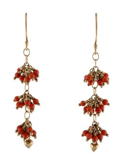 Pre-owned Me&ro 10k Coral Bead Drop Earrings In Multi