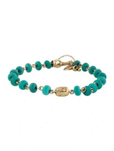 Pre-owned Me&ro 10k Turquoise With Om & Fearlessness Bead Bracelet, 6.5" In Multi