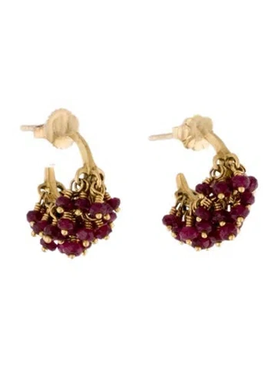 Pre-owned Me&ro 18k Glass Filled Ruby Bead Shaker Hoops In Multi