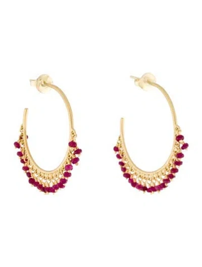Pre-owned Me&ro 18k Glass Filled Ruby Medium Beaded Hoop Earrings In Multi