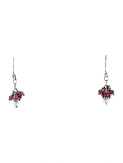 Pre-owned Me&ro Dyed Pearl & Garnet Bead Drop Earrings In Multi