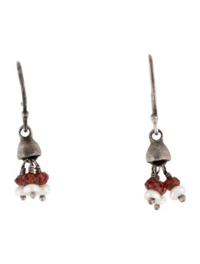 Pre-owned Me&ro Garnet & Pearl Bead Drop Earrings In Multi