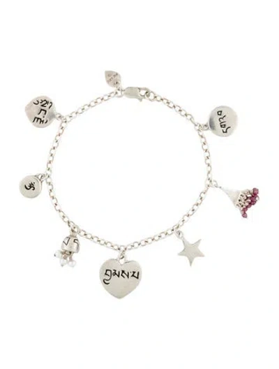 Pre-owned Me&ro Garnet & Pearl Charm Bracelet, 6.5" In Multi