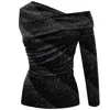 Me&thee Women's Black / Silver Open Season Black Velvet One Sleeve Top In Black