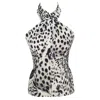 Me&thee Women's Black / White Needless To Say Leopard Animal Print Halter Neck Top In Multi
