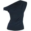Me&thee Women's Blue Lardy Dardy Navy Twist Shoulder Top In Blue