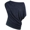 Me&thee Women's Blue Limitless Navy Lurex Drape Top In Blue