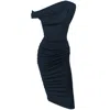Me&thee Women's Blue Lo And Behold Navy Twist Shoulder Dress In Animal Print
