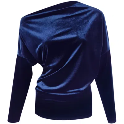 Me&thee Women's Blue Moonstruck Navy Velvet Drop Shoulder Top