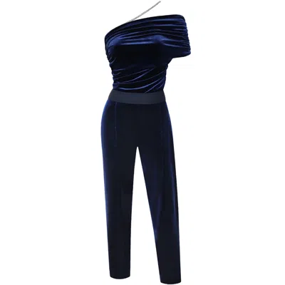 Me&thee Women's Blue On The Ball Navy Velvet Jumpsuit