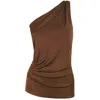 Me&thee Women's Brown Gridlock Copper Twist Shoulder Top In Brown