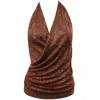 Me&thee Women's Brown Lead Astray Copper Sequin Halter Neck Top In Brown