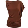 Me&thee Women's Brown Lie Low Copper Rib Twisted Shoulder Top In Brown