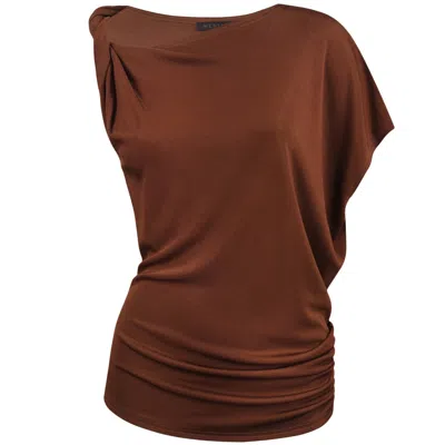 Me&thee Women's Brown Lie Low Copper Rib Twisted Shoulder Top