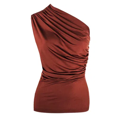 Me&thee Women's Brown Pass The Buck Henna One Shoulder Top
