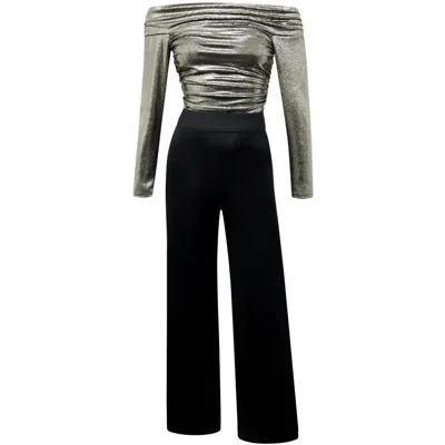 Me&thee Women's Gold / Black Melody Maker Gold Metallic Ruche Jumpsuit In Gold/black