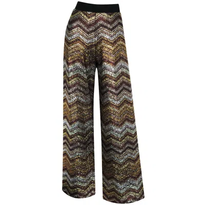 Me&thee Women's Gold / Brown / Black Namaste Metallic Stripe Wide Leg Trouser In Multi