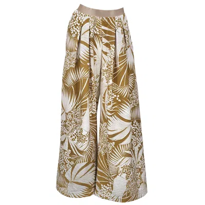 Me&thee Women's Gold / Yellow Pinch Of Salt Tropical Print Trouser
