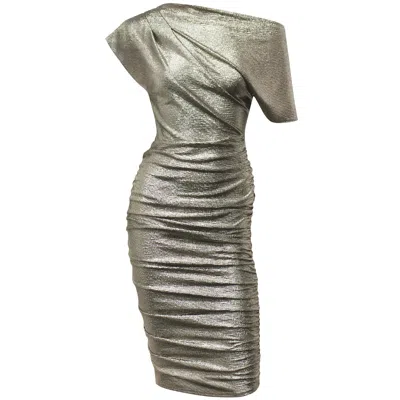 Me&thee Women's Jolly Along Gold Metallic Drop Shoulder Dress In Green