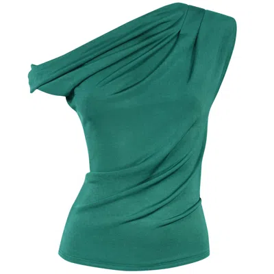 Me&thee Women's Less Is More Green Twist Shoulder Top