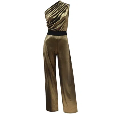 Me&thee Women's Make My Day Gold Velvet Jumpsuit In Brown