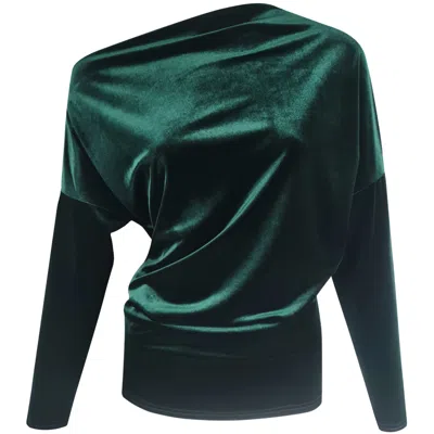 Me&thee Women's Mixed Blessings Green Velvet Drop Shoulder Top
