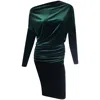 Me&thee Women's Money Maker Green Velvet Drop Shoulder Dress In Green