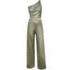 Me&thee Women's Night Owl Yellow Gold One Shoulder Jumpsuit In Green